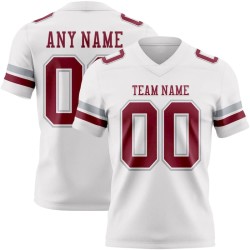 Custom White Crimson-Gray Mesh Authentic Football Jersey