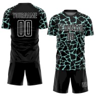 Custom Black Ice Blue-White Abstract Network Splash Sublimation Soccer Uniform Jersey Custom Black Ice Blue-White Abstract Network Splash Sublimation Soccer Uniform Jersey