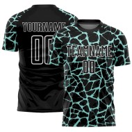Custom Black Ice Blue-White Abstract Network Splash Sublimation Soccer Uniform Jersey