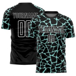 Custom Black Ice Blue-White Abstract Network Splash Sublimation Soccer Uniform Jersey