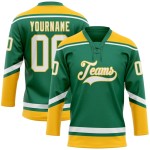 Custom Kelly Green White-Gold Hockey Lace Neck Jersey Custom Kelly Green White-Gold Hockey Lace Neck Jersey