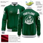 Custom Kelly Green White-Gray Bomber Varsity Letterman Zipper Jacket Custom Kelly Green White-Gray Bomber Varsity Letterman Zipper Jacket