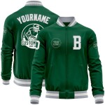 Custom Kelly Green White-Gray Bomber Varsity Letterman Zipper Jacket Custom Kelly Green White-Gray Bomber Varsity Letterman Zipper Jacket