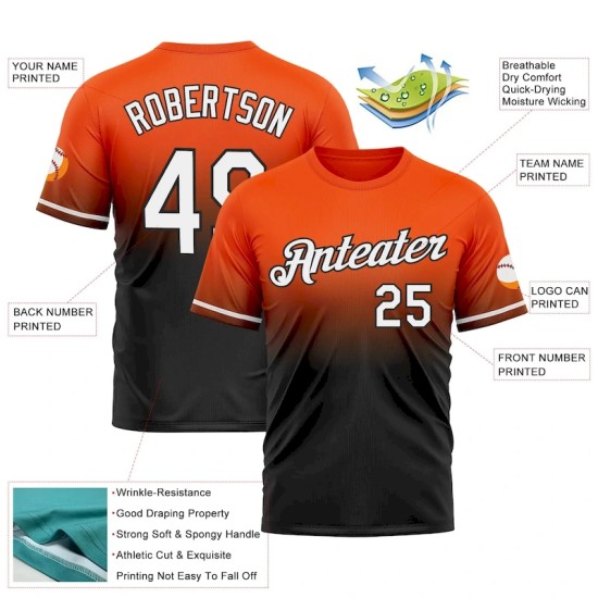 Custom Orange White-Black Fade Fashion Performance T-Shirt Custom Orange White-Black Fade Fashion Performance T-Shirt