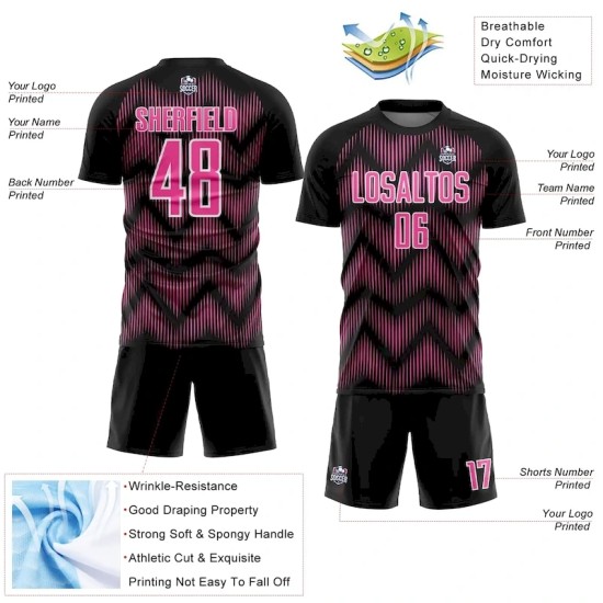 Custom Black Pink-White Line Sublimation Soccer Uniform Jersey