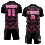 Custom Black Pink-White Line Sublimation Soccer Uniform Jersey