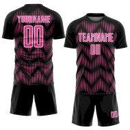Custom Black Pink-White Line Sublimation Soccer Uniform Jersey Custom Black Pink-White Line Sublimation Soccer Uniform Jersey