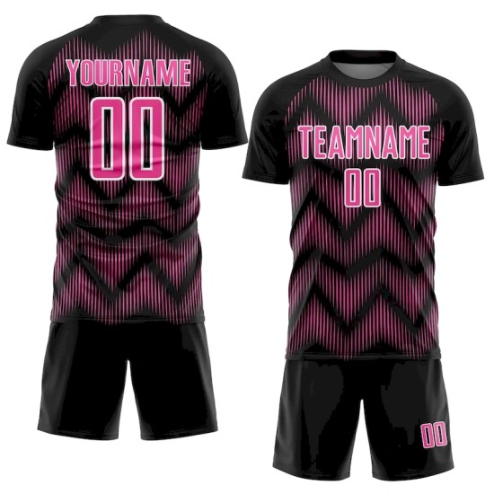 Custom Black Pink-White Line Sublimation Soccer Uniform Jersey