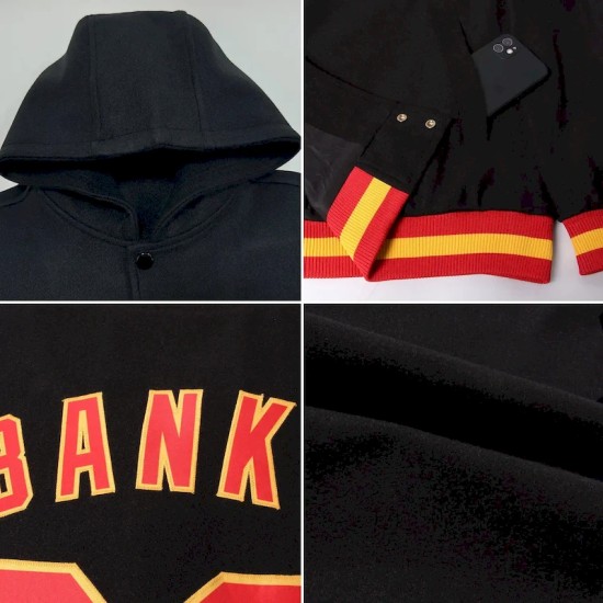 Custom Green Old Gold-Black Gradient Square Shape 3D Pattern Design Bomber Full-Snap Varsity Letterman Hoodie Jacket Custom Green Old Gold-Black Gradient Square Shape 3D Pattern Design Bomber Full-Snap Varsity Letterman Hoodie Jacket