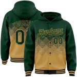 Custom Green Old Gold-Black Gradient Square Shape 3D Pattern Design Bomber Full-Snap Varsity Letterman Hoodie Jacket Custom Green Old Gold-Black Gradient Square Shape 3D Pattern Design Bomber Full-Snap Varsity Letterman Hoodie Jacket