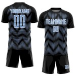Custom Black Light Blue-White Line Sublimation Soccer Uniform Jersey Custom Black Light Blue-White Line Sublimation Soccer Uniform Jersey