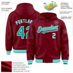 Custom Crimson Aqua-White Bomber Full-Snap Varsity Letterman Hoodie Jacket Custom Crimson Aqua-White Bomber Full-Snap Varsity Letterman Hoodie Jacket