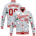 Custom Silver Red-White Christmas 3D Bomber Full-Snap Varsity Letterman Jacket Custom Silver Red-White Christmas 3D Bomber Full-Snap Varsity Letterman Jacket