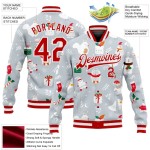 Custom Silver Red-White Christmas 3D Bomber Full-Snap Varsity Letterman Jacket Custom Silver Red-White Christmas 3D Bomber Full-Snap Varsity Letterman Jacket