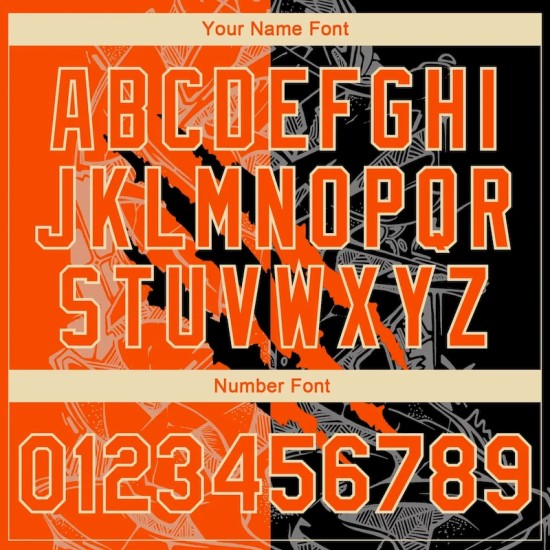 Custom Graffiti Pattern Orange Black-Cream Scratch 3D Bomber Full-Snap Varsity Letterman Jacket Custom Graffiti Pattern Orange Black-Cream Scratch 3D Bomber Full-Snap Varsity Letterman Jacket