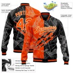 Custom Graffiti Pattern Orange Black-Cream Scratch 3D Bomber Full-Snap Varsity Letterman Jacket Custom Graffiti Pattern Orange Black-Cream Scratch 3D Bomber Full-Snap Varsity Letterman Jacket