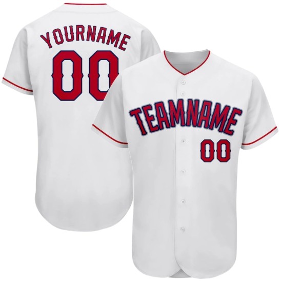 Custom White Red-Navy Authentic Baseball Jersey Custom White Red-Navy Authentic Baseball Jersey