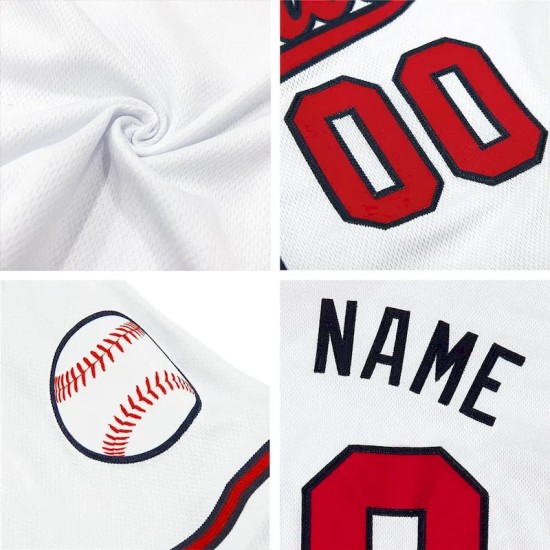 Custom White Red-Navy Authentic Baseball Jersey Custom White Red-Navy Authentic Baseball Jersey