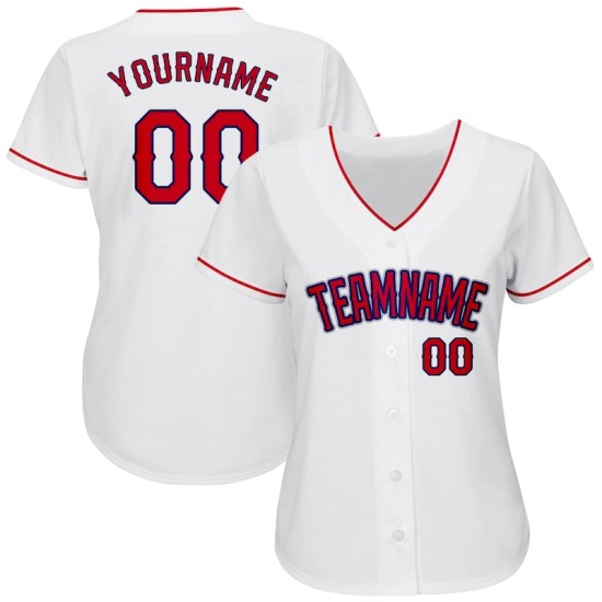 Custom White Red-Navy Authentic Baseball Jersey Custom White Red-Navy Authentic Baseball Jersey