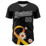 Custom Black Yellow-White 3D Childhood Cancer Gold Ribbon Authentic Baseball Jersey