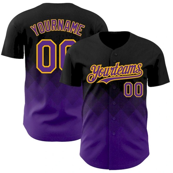 Custom Black Purple-Gold 3D Pattern Design Gradient Square Shapes Authentic Baseball Jersey