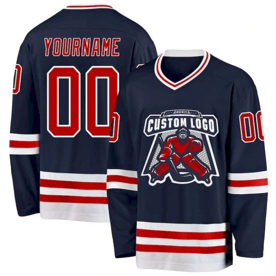 Custom Navy Red-White Hockey Jersey