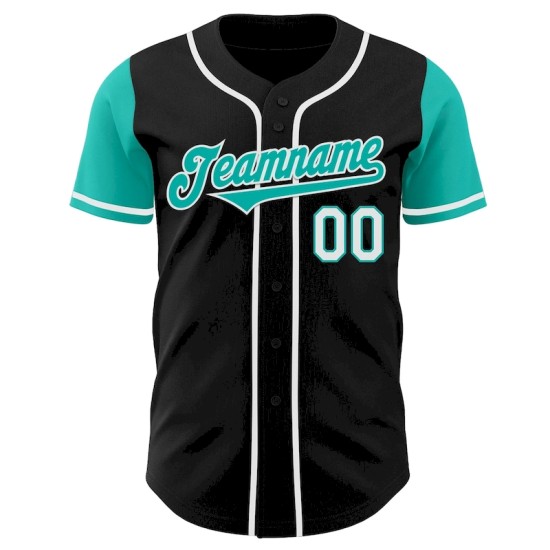 Custom Black Aqua-White Authentic Two Tone Baseball Jersey