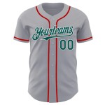 Custom Gray Midnight Green White-Red Authentic Baseball Jersey Custom Gray Midnight Green White-Red Authentic Baseball Jersey