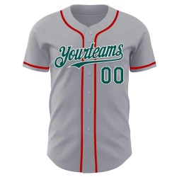 Custom Gray Midnight Green White-Red Authentic Baseball Jersey