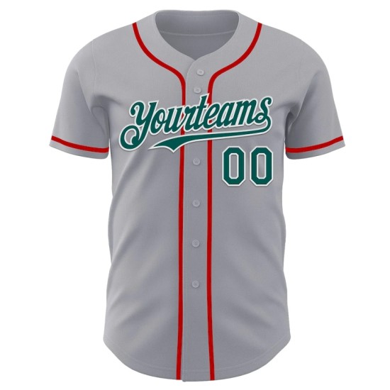 Custom Gray Midnight Green White-Red Authentic Baseball Jersey Custom Gray Midnight Green White-Red Authentic Baseball Jersey
