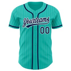 Custom Aqua White Pinstripe Navy Authentic Baseball Jersey