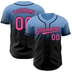 Custom Light Blue Pink-Black Authentic Fade Fashion Baseball Jersey